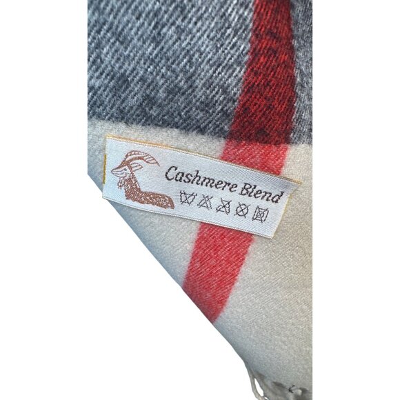 2/$30 New Cashmere Blend Plaid Shawl Wrap With Fringe Cream Red Black White - Picture 8 of 10